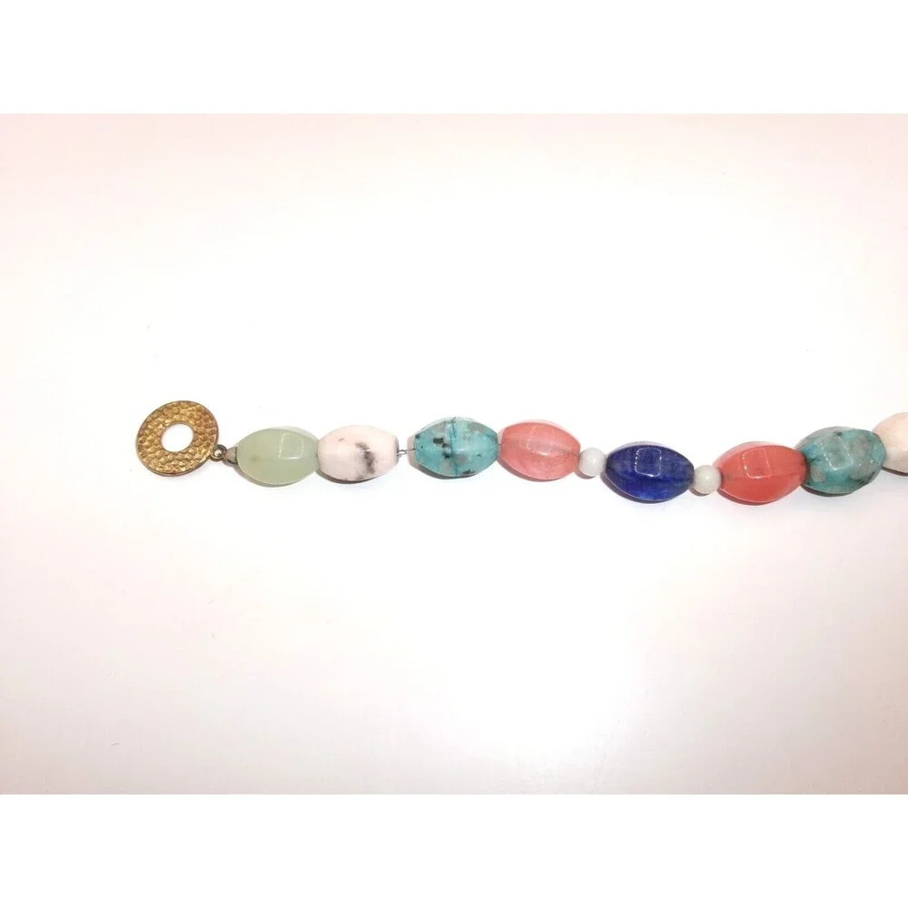 Chunky Multi Gemstone Bracelet Strung Faceted Beads Toggle Clasp 8 inches